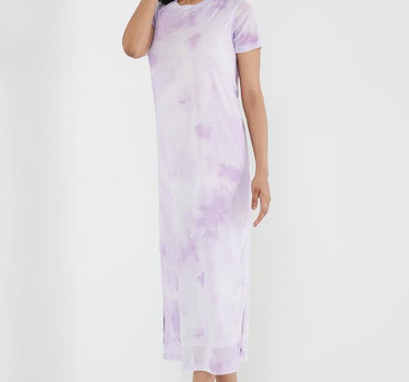 Tie & Dye Round Neck Cotton Women's Ankle Length Dress