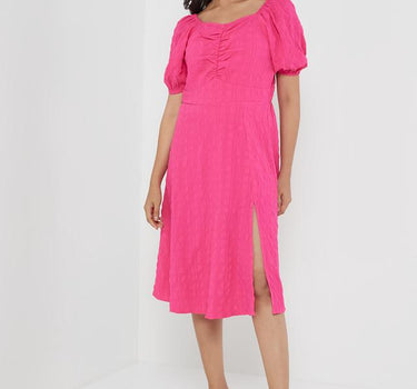 Textured Sweetheart Neck Polyester Women's Calf Length Dress