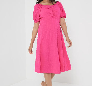 Textured Sweetheart Neck Polyester Women's Calf Length Dress