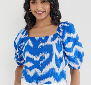 Abstract Cotton Square Neck Women's Top