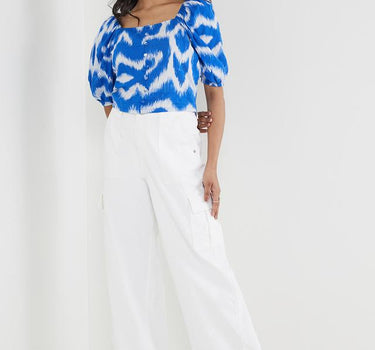 Abstract Cotton Square Neck Women's Top