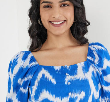 Abstract Cotton Square Neck Women's Top