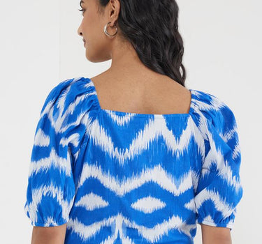 Abstract Cotton Square Neck Women's Top