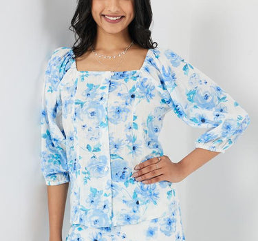 Printed Cotton Square Neck Women's Top