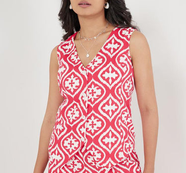 Geometric Print Rayon V-Neck Women's Top