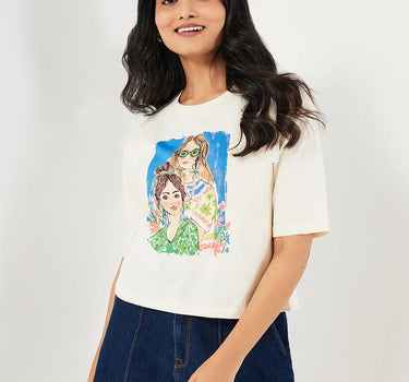 Printed Cotton Round Neck Women's T-Shirt