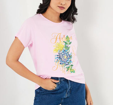 Printed Cotton Round Neck Women's T-Shirt