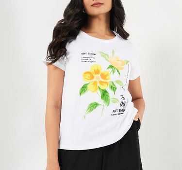 Printed Cotton Round Neck Women's T-Shirt