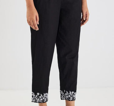 Embroidered Regular Fit Blended Fabric Women's Casual Wear Pants
