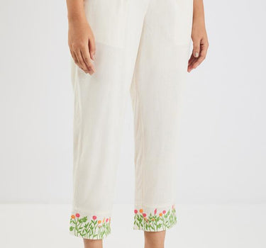Embroidered Regular Fit Blended Fabric Women's Casual Wear Pants
