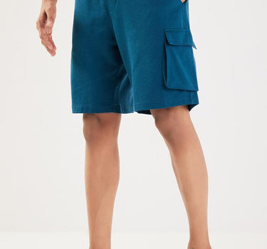 Solid Polyester Cotton Button Men's Shorts