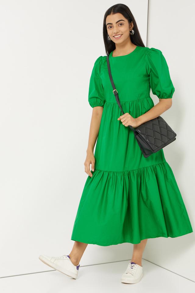 Green Midi Cotton Dress for Women